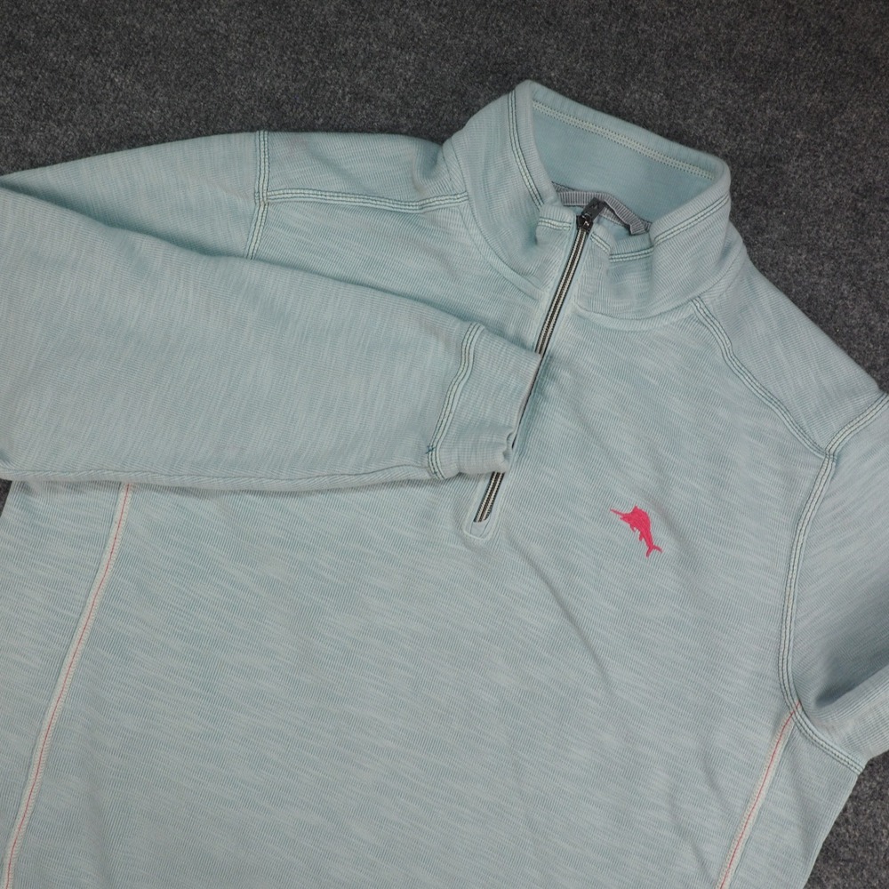 Tommy Bahama Quarter Zip Pullover Mens Large Blue Solid Coastal Marlin Logo L